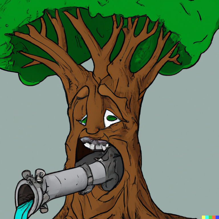 cartoon tree eating a sewer pipe digital art