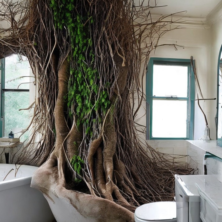 tree roots destroying a bathroom and bathtub